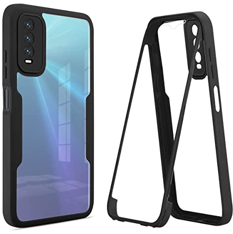 WBWONE Hülle für Realme C30 / C33 / C30S mit Eingebaute Displayschutz, PC Transparente Back Cover, 360 Grad Stoßfest Schutzhülle TPU Robust Handyhülle. Schwarz