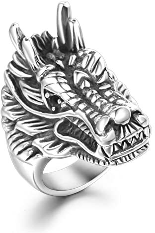 Bague en Argent, Bague Metal Titane Acier Inoxydable Bague Dragon Chinois Large 29.4mm Cadeau Saint Valentin pour Lui Taille 67