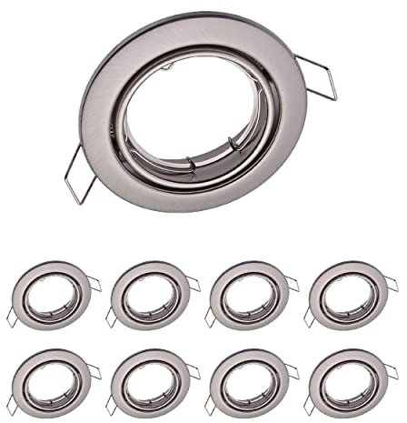 Oktaplex 9er Set Dijon Einbauleuchten flach IP20 schwenkbar Edelstahl gebürstet Spots für GU10 & LED-Module - Lochmaß 68mm