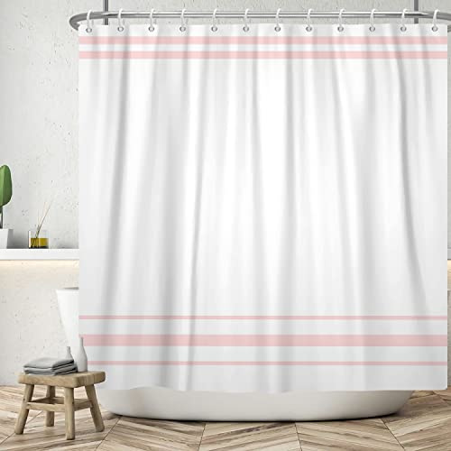 SDOTPMT 140x180cm Cortinas de Baño Rosas y Blancas Modernas Minimalistas a Rayas, Casas de Campo Clásicas Con Cinturones Decorativos Vinculados