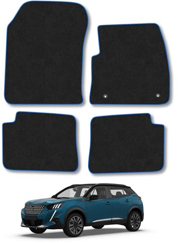 Peugeot 2008 (2019+) [Electric] Carpet Car Mats | Blue Edge Trim Tailored Fit Floor Mats Full Coverage Protection Accessories Easy Clean Anti Slip Made in the UK