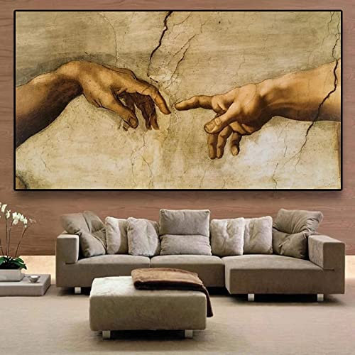 GEMMII Affiche de style contemporain - Impression sur toile - Création d'Adam Image sur Toile XXL Célèbre peinture - Décoration par Michel-Ange - Main de Dieu - 80 x 160 cm - Sans cadre