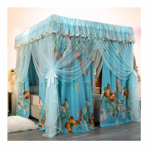 Betthimmel 2-in-1-Moskitonetz-Set mit blauem Blumenbeet-Baldachin, Schlafzimmer für Erwachsene, Mädchen, Einzelbett, Doppelbett, Heimdekoration, Vier-Jahreszeiten-Bettvorhang (Size : 120X200cm/47X79i