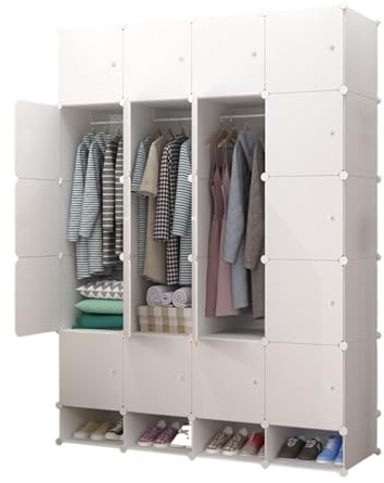 Armario Modular. Estantería de Módulos. Organizador Modular de Ropa. Ropero para Hogar. Estante de Almacenamiento para Dormitorio, 20 Módulos, 2 Barras, 192x140 cm