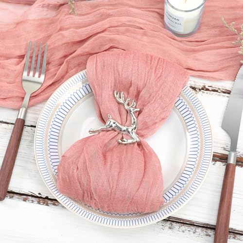Lot de 12 serviettes de table en gaze en gaze - 50,8 x 50,8 cm - Romantique et bohème - Décoration de fête prénatale - Rose poudré