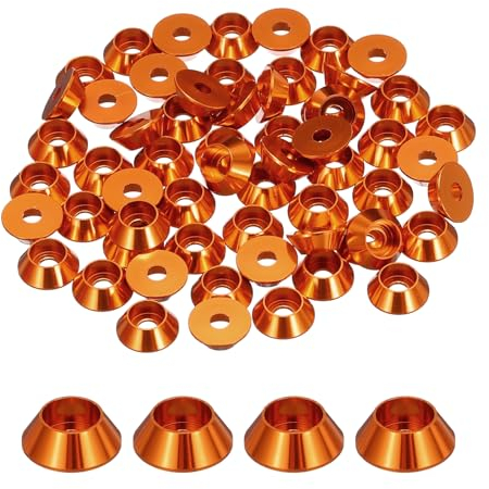 QUARKZMAN M3 Kegelbecher-Unterlegscheiben, eloxierte Aluminium-Dichtungen für Schrauben RC/FPV/PC/Drone/Mechanische Zubehörteile Modellteile, Packung mit 60 (Orange)