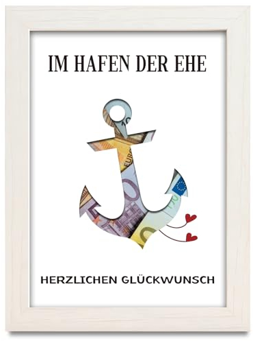 Geldgeschenk Hochzeit, Hochzeitsgeschenke für Brautpaar Geld verschenken Bilderrahmen Geldgeschenke Verpackung Brautpaare Flitterwochen Geschenk Anker Hafen der Ehe