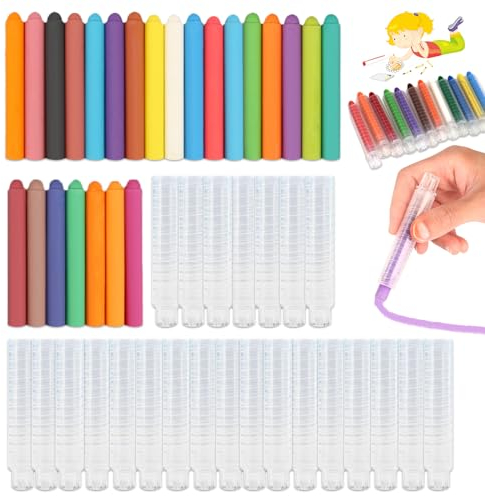 Plstod 24 Stück Kreide Straßenmalkreide, 24-Farben Tafelkreide Bunt Mit 24 Transparenten Stifthaltern, Straßenkreide Kinder, Kreide für Tafel Abwaschbar für Whiteboard Blackboard Zeichnung Schreiben
