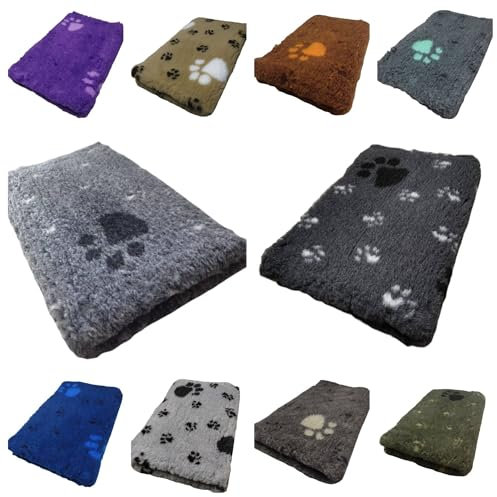 Krambambulishop.de Vet-Bed Softbed Dry-Bed Hundebett Hundedecke Vetbed Trockenbett rutschfest 30mm (Hellgrau+Schwarze Pfoten, 100cm x 80cm)