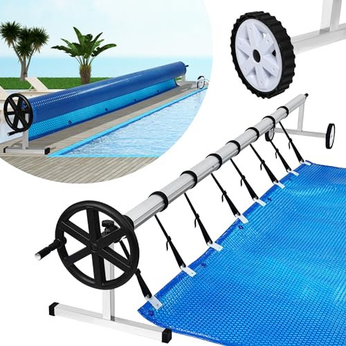 VA-Cerulean Sistema di avvolgimento mobile per piscina, accessorio per teloni da piscina, telo solare con nastri e ruote, 3-5,7 m