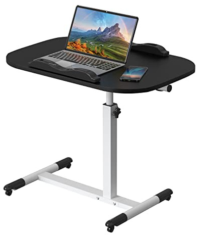 Wohenster Höhenverstellbarer Schreibtisch Mobiler Beistelltisch Holz mit Rollen, 60x40cm Steh-Sitz Tisch Klappbar, Laptoptisch Höhenverstellbar 61-95cm, Schwarz Computertisch für Couch Bett Wohnzimmer