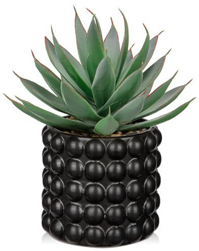 Sukkulenten Pflanzen Künstliche Aloe Vera Pflanze, Faux Sukkulenten in Schwarz Keramiktopf, Getopfte Fake Aloe Pflanze für Home Office Badezimmer Tisch Schlafzimmer Regal Dekor 21cm