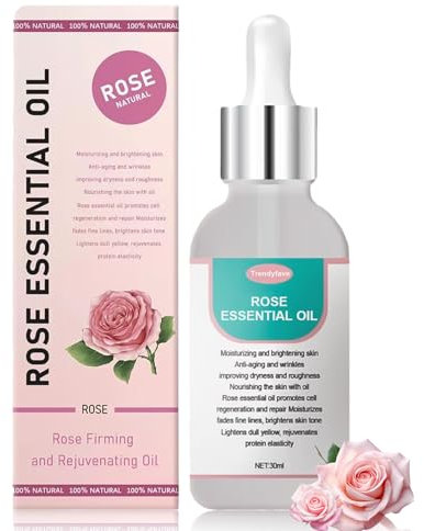 Trendyfave Rose Essential Oil, Natural Rose Massage Oil, Body Moisturiser, Rose Face Serum For Face Care, Hydrating Nourishing & Moisturising For Facial, Hair And Nails, Body Oil For Women And Men