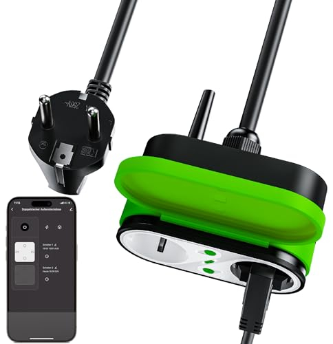 LIKEFE WLAN Steckdose, 16A Outdoor Intelligente Steckdose, IP44 Wasserdichte Smarte Außensteckdose mit Zeitschaltuhr, App-Fernbedienung, Strommessung & Sprachsteuerung, Nur 2,4GHz