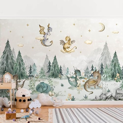 Bilderwelten Fototapete Kinderzimmer 225 x 336 cm Kinder Kindertapete Märchen Märchenwald Drachen Selbstklebende Tapete Wandtapete Wanddekoration