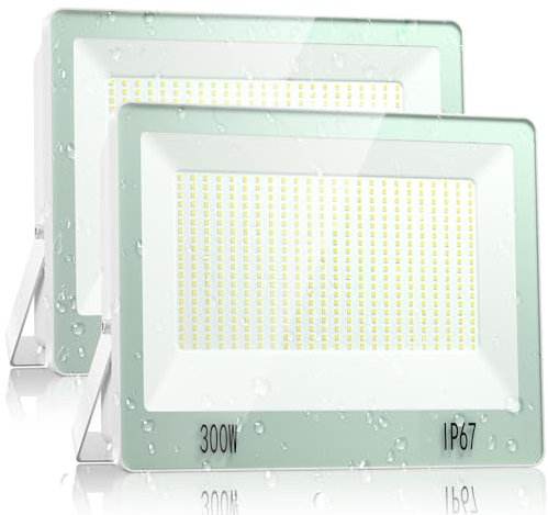 VRTOGTHE 300W Projecteur Exterieur LED - 2PACK 30000LM Spot LED Extérieur avec LED Transformateur Et Étanche IP67, 7000K Blanc Froid Eclairage Exterieur pour Usine, Cour, Stade, Garage