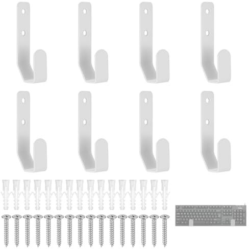 8 Pcs Keyboard Holder, Keyboard Wall Mount Storage Organizer Wall Rack, Universal Metal Keyboard Storage Bracket Stand Holder Hooks for Laptop Tablet Keyboard, Devices Thickness < 2.5cm/1 Inch (White)