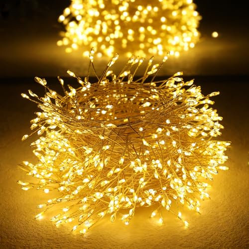 ZWOOS 10 m 600 LED blanco cálido Fairy Lights,Cadena de luces para árbol de Navidad, Plug Power,mando a distancia/control de botones, enchufe europeo, adecuado para Navidad, Dormitorio, Fiesta, Boda