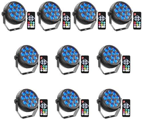 Rtktoup 10PCS Wiederaufladbar RGB LED Par Scheinwerfer, 12 LED Strahler Akku mit Fernbedienung Partylicht Bühnenlicht für Party Bar Bühne DJ Disco Hochzeit Halloween Weihnachten