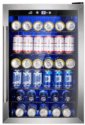 Electactic - Refrigerador de bebidas de 4.5 pies cúbicos, mini refrigerador de puerta de vidrio de 145 latas para vino de soda, cerveza, enfriador de bebidas con control de temperatura para