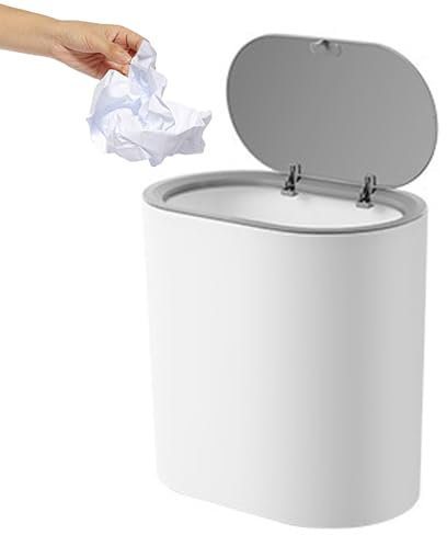 Syengery Papelera con tapa a presión, papelera pequeña y estrecha, papelera rectangular moderna, papelera delgada, papelera, papelera blanca para cocina, oficinas, sala de estar