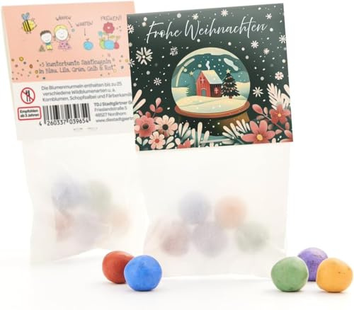 10 x Blumenmurmeln Frohe Weihnachten | Kleines Geschenk & nachhaltiges Mitgebsel zu Weihnachten | Saatbomben für Kollegen, Gäste & Kinder | Kleinigkeit zum Advent, Kalender-Füllung oder Nikolaus