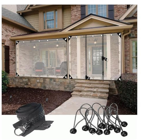 ZHZHXR Regenschutz Abdeckplane mit Reißverschlusstür, Faltbare PVC-Plane Reißfest und Windschutz Transparente Plane mit Ösen für Outdoor Carport (8x3m)