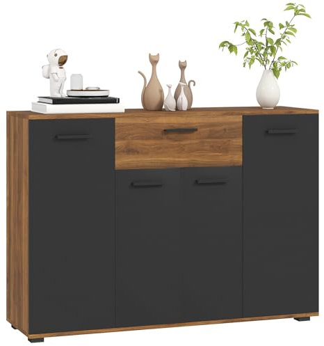 HOMCOM Sideboard Wohnzimmerschrank mit 4 Schränken, Schubladen und verstellbaren Regalen, ABM. 120 x 35 x 85 cm, braun und schwarz