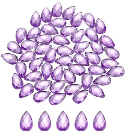 sourcing map 50PCS Flat Back Acrylic Teardrop Gems 6x10mm Artificial Rhinestones for DIY Crafts Bead Wedding Party Face Painting Jewelry Making Pale Purple