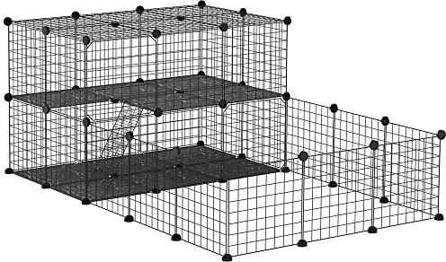 PawHut Jaula para Animales Pequeños de 33 Paneles Parque para Mascotas Forma Personalizable Valla Metálica para Cobayas Conejos Chinchillas 175x105x70 cm Negro