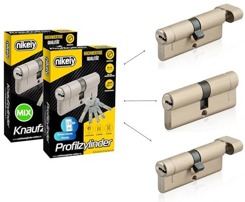 GERCAR Pro+ Cylindre de Serrure Débrayable – 3 cylindres profilés ou à bouton, combinaison libre de cylindres de tailles différentes avec la même clé - avec 15 clés - Configuration personnalisée