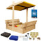KOTARBAU® Sandkasten mit Abdeckung 100 x 100 cm Großer Naturfarbe Holzsandkasten mit Gelb Dach Sandkasten mit Deckel Sandkasten mit Dach Gartenspielzeug Kinder imprägniert verschließbar mit Bänken