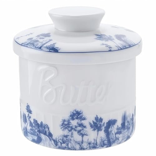 COPORISO Beurrier en céramique avec couvercle, beurrier français avec ligne d'eau pour comptoir, beurrier pour beurre à tartiner, support de récipient pour cuisine et décoration d'intérieur, 200 ml