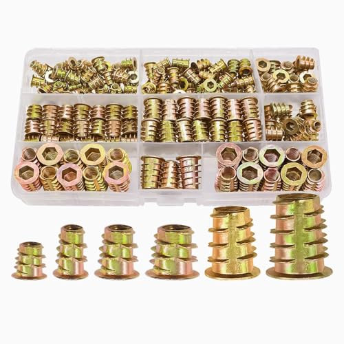 170 Pieces Screw-In Nut Kits, M4/M5/M6/M8 Drive-In Nuts, Threaded Insert Wood Screw-In Sockets Assortment Set for Wood Furniture