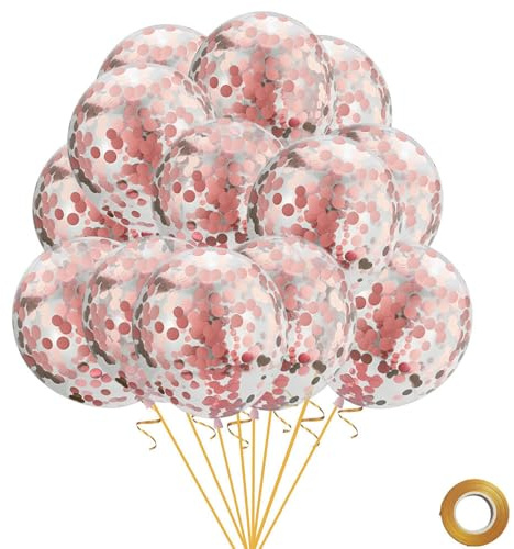 Gleemix 20 Stück Konfetti Luftballons Rosegold Helium Ballons Geburtstag | 20 Stück 12 Zoll Latex Rosegold Luftballons Geburtstag, Pailletten Helium Ballons Geburtstagsdeko Hochzeiten JGA Babyparty