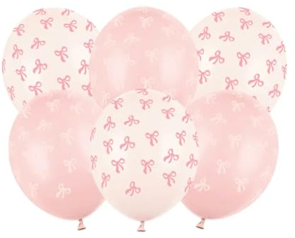 Premium Pink Party Balloons with Decorative Bows – 6 Pack | Elegant Birthday or Celebration Decorations for Girls & Women