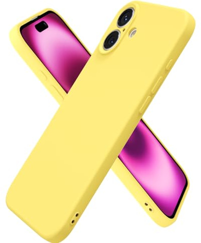 oakxco for iPhone 16 Plus Case Silicone, Ultra Slim Thin Phone Case for Women Girls, Plain Solid Color Minimalist Aesthetic Cute Girly Design, Soft Rubber Gel TPU with Camera Cover Protection, Yellow