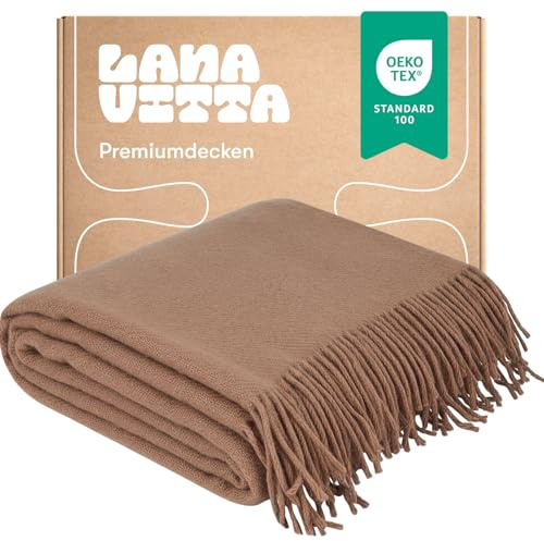Lanavitta – Wolldecke „Runo“ – Tagesdecke & Bettüberwurf – 100 % Neuseeland-Wolle, Warmer Sofa-Plaid – Sandfarben – 140x200 cm
