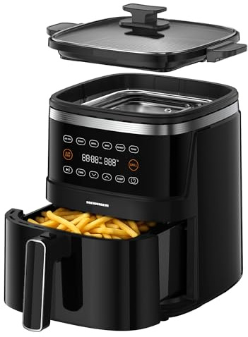 HEINNER HAFG-B5BK2600 XXL Heißluftfritteuse 5L mit Grill | 2600W ölfrei | Digital Touch, 8 Programme | Gesunde, fettarme Zubereitung | Energiesparend & leicht zu reinigen | Schwarz | 3 Jahre Garantie