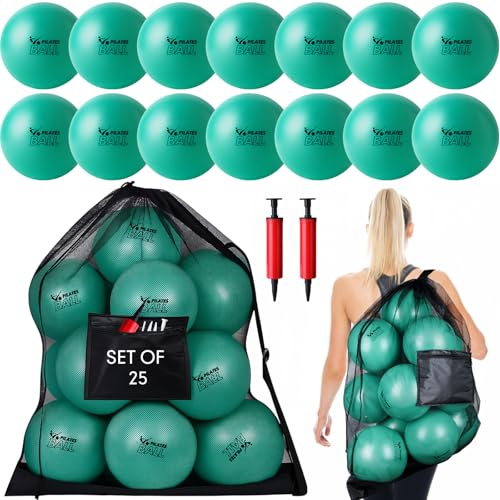 Motionchic Set of 25 Pilates Balls Bulk 9 Inch Small Exercise Ball,Green