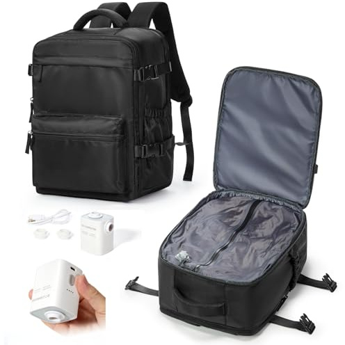 Vakuum Rucksack Ryanair 40x30x20 Reiserucksack mit Vakuumsystem mit pumpe | Vakuumrucksack Vacuum Travel Backpack Airbag Rucksack Handgepäck Flugzeug Wizzair Koffer 40x30x20 Vueling - Schwarz