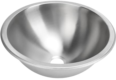 Alomejor Rundes Waschbecken aus 304-Edelstahl für Küche und Badezimmer, Handwaschbecken mit 40-mm-Abwasserabgang, für Freizeitfahrzeuge und Wohnmobile
