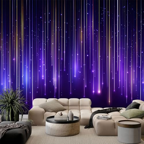 WHUOEUCO Art Fototapete Abstraktes violettes Licht 300x210 cm 3D Effekt Vlies Tapeten Wandbilder Motivtapete, Moderne Wohnzimmer Schlafzimmer Esszimmer Hintergrund Wandtapete