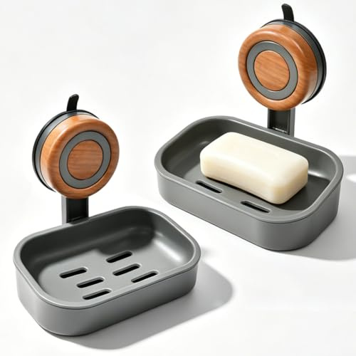 2 Jabonera Ducha Ventosa ABS Sin Taladrar Rejilla Desagüe Bloqueo | Jabonera adhesiva sin perforar, doble bandeja drenaje extraíble, negro mate para baño cocina lavabo superficies lisas