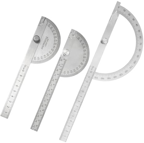 Bofanze 3 Pzs 0-180° Goniometro Metallo con Vite di Bloccaggio Regolabile | Goniometro in Acciaio Inox Universale Goniometri 0-180 gradi In Acciaio Inox per Falegname Scuola Marcatura Disegno Pittura