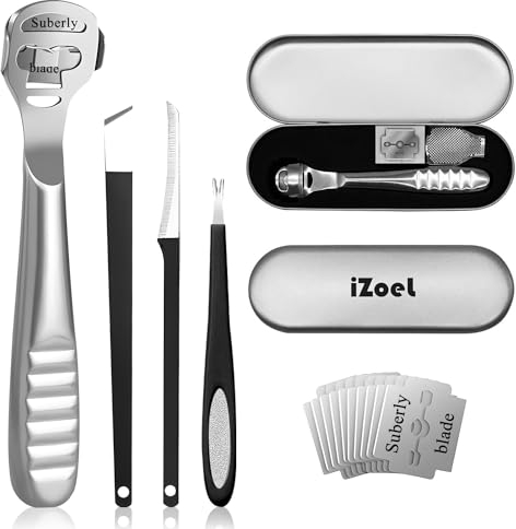 iZoeL Coupe Cors Pied Callosité Inox + 10 Lames + 1 Rape Stérilisable les Cors Callosite Pied Corne Pied + Boite d'emballage
