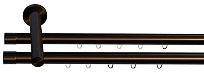 Tilldekor Innenlauf Gardinenstange HIGH-LINE ANDRAX, 2-Lauf, braun-antik, Ø 20 mm, 240 cm, inkl. Trägern und Gleitern