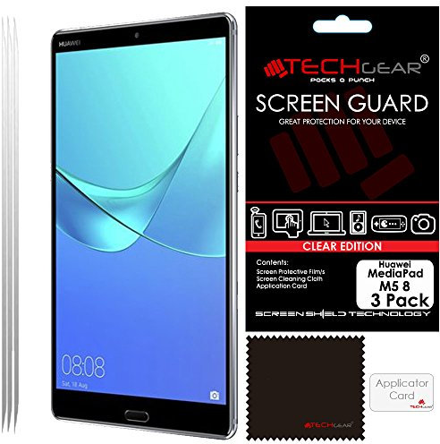 TECHGEAR [Pack of 3] Screen Protectors for Huawei MediaPad M5 8 (8.4 Screen) - Ultra Clear Screen Protector Guard Covers with Screen Cleaning Cloth & Application Card - for Mediapad M5 8