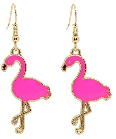 Bluebubble FLAMINGO FUN Hawaiian Hot Pink Dangle Earrings on Gift Card