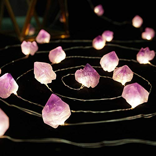 FLCSIed natürliche Amethyst Rohsteine LED Kupfer Lichter 10ft 40 Lichter mit Fernbedienung für Indoor Outdoor Zelt Hochzeit